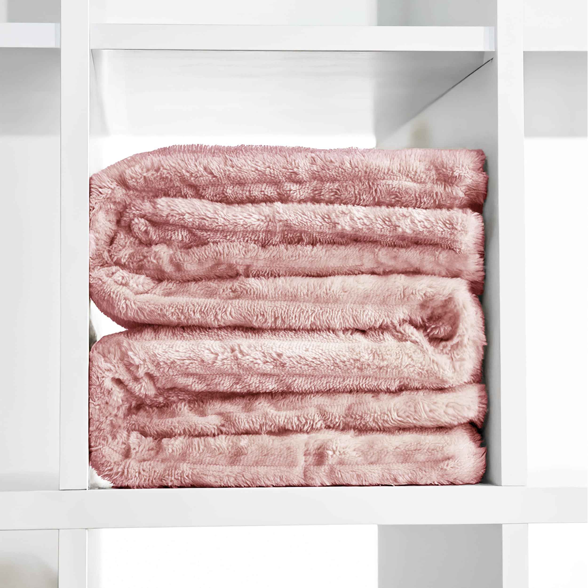 Manta Borreguito Reversible 220 x 240 cm – Sherpa de Franela Suave y Cálida con Diseño a Rayas, Manta Gruesa y Transpirable para Invierno (Rosa Palo)