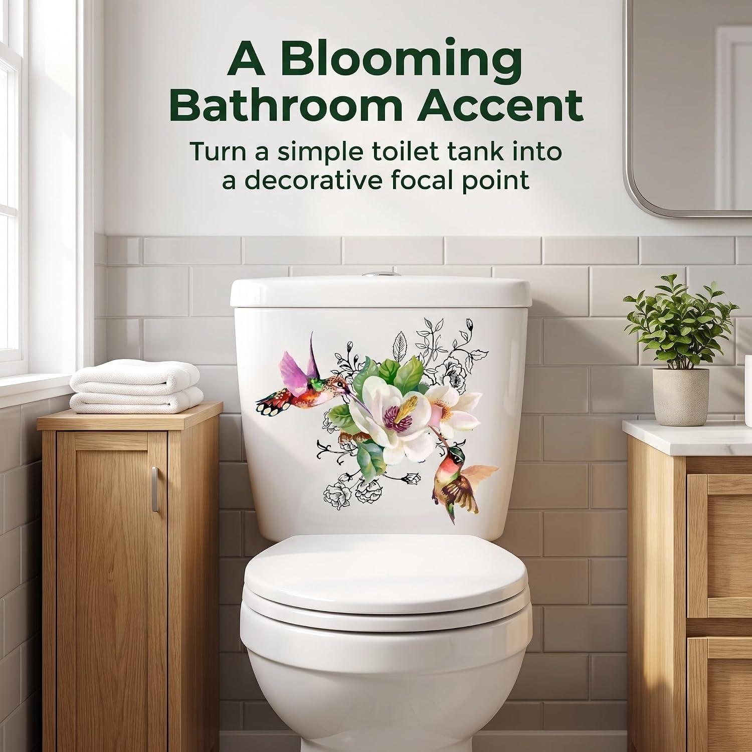 Birds Flowers Butterfly Toilet Seat Lid Stickers, Self-Adhesive Bathroom Wall Sticker, DIY Removable Waterproof Toilet Sticker for Bathroom Cistern Decor Decals