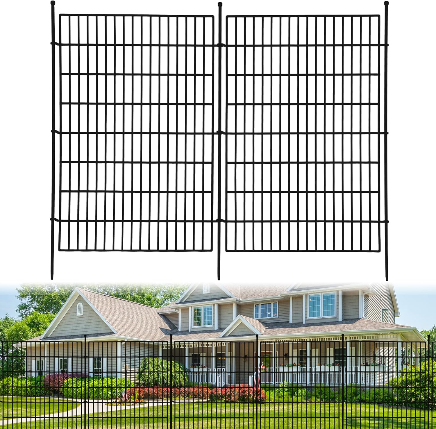 Decorative Garden Fence,10 Panels No Dig Decorative Fence for Outdoor,Yard, Patio,40 in(H) X 24 ft(L) Animal Barrier Rustproof Metal Wire Panel,Temporary Dog Fence- Horizontal