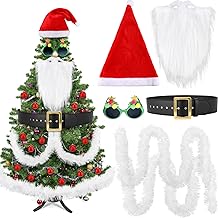 5 Pcs Santa Claus Christmas Tree Topper Large Christmas Tree Hat Decor with Santa Hat Glasses White Beard Clothing Belt for Xmas Home Decor Party Supplies