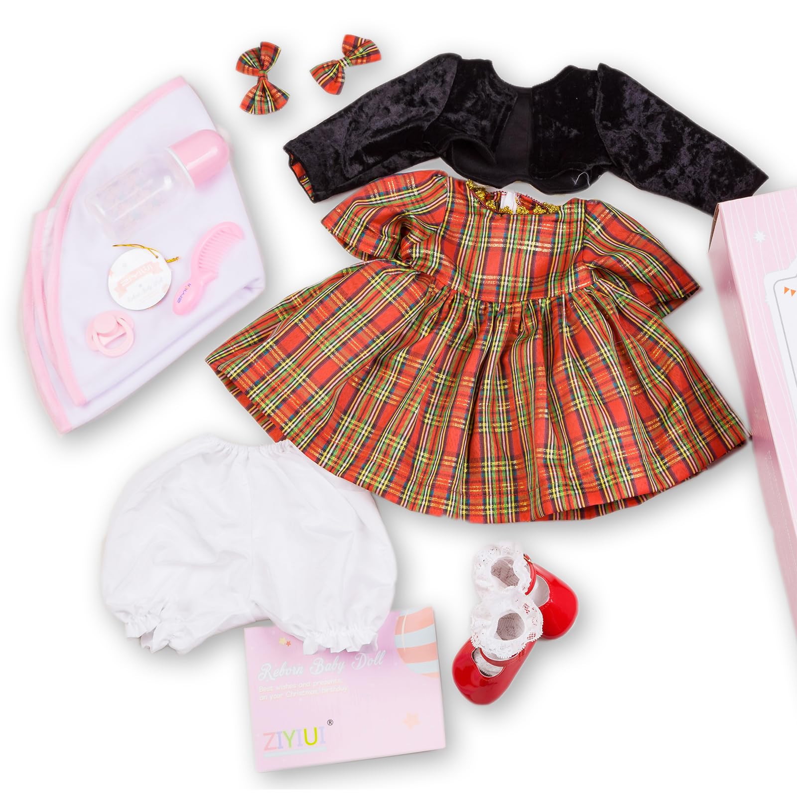 Bambola Realistica - 60cm Bambole Neonato Realborn Che Sembrano Vere Prematura Bambolotto Reborn con Vestito Scozzese Rosso e Giacca Nera, Accessori Inclusi 24pollice Realistico Baby Doll
