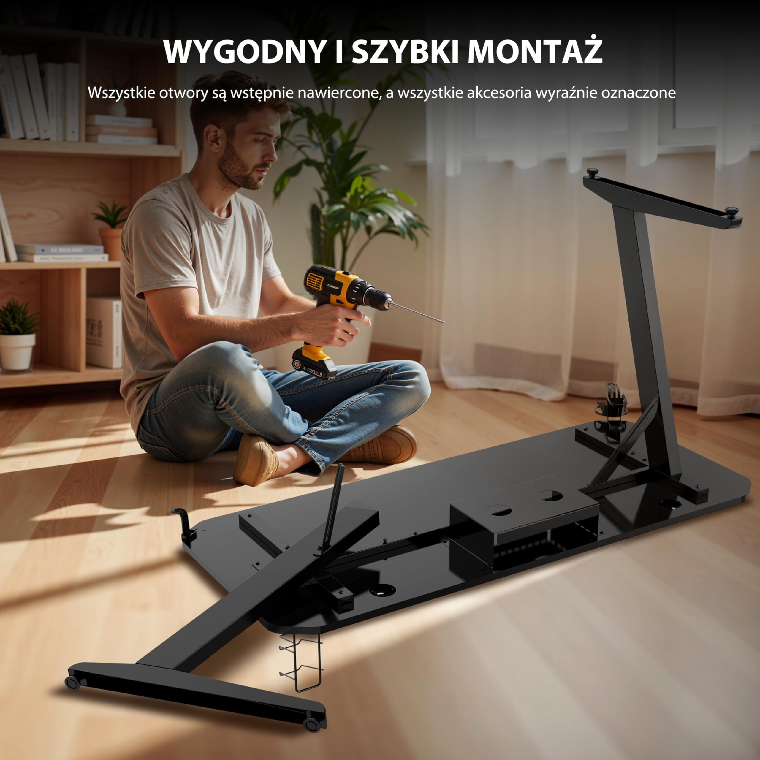 SENSE7 Biurko Gamingowe 140 x 60 cm z Uchwytem na Słuchawki, Kubek i Kontroler, Blat z Powłoką Carbon, Czarne Biurko dla Graczy, Udźwig do 80kg (Nomad Basic)
