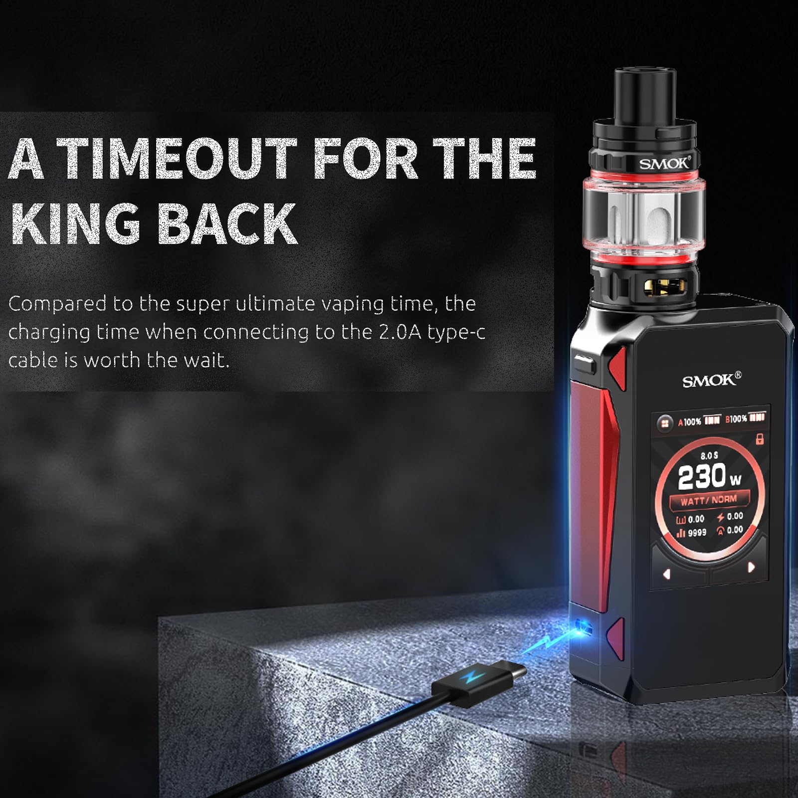 SMOK G-PRIV 4 Box Mod Vape Kit Akkuträger 5–230W TFV18 Mini 6,5 ml Grau | E-Zigarette mit 2,0-Zoll-Touchscreen IQ-M Chip breitem Feuertaster 6,5-ml-Verdampfer für DL Dual 18650 ohne Akkus Type-C 2,0A
