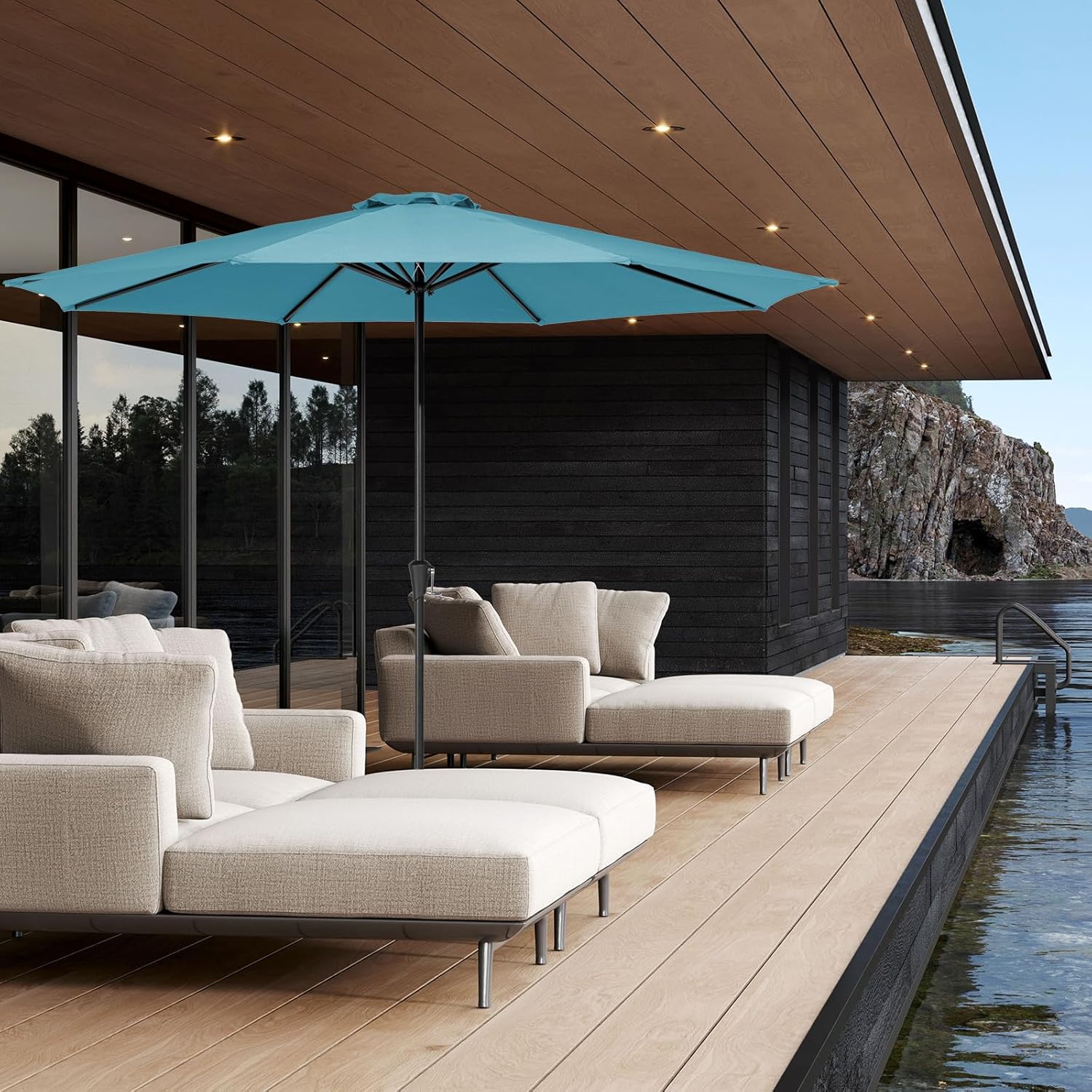 jearey 11' patio umbrellas outdoor table market umbrella w/crank, 8 sturdy ribs, uv protection windproof for garden, deck, backyard, pool(cerulean) 11ft cerulean