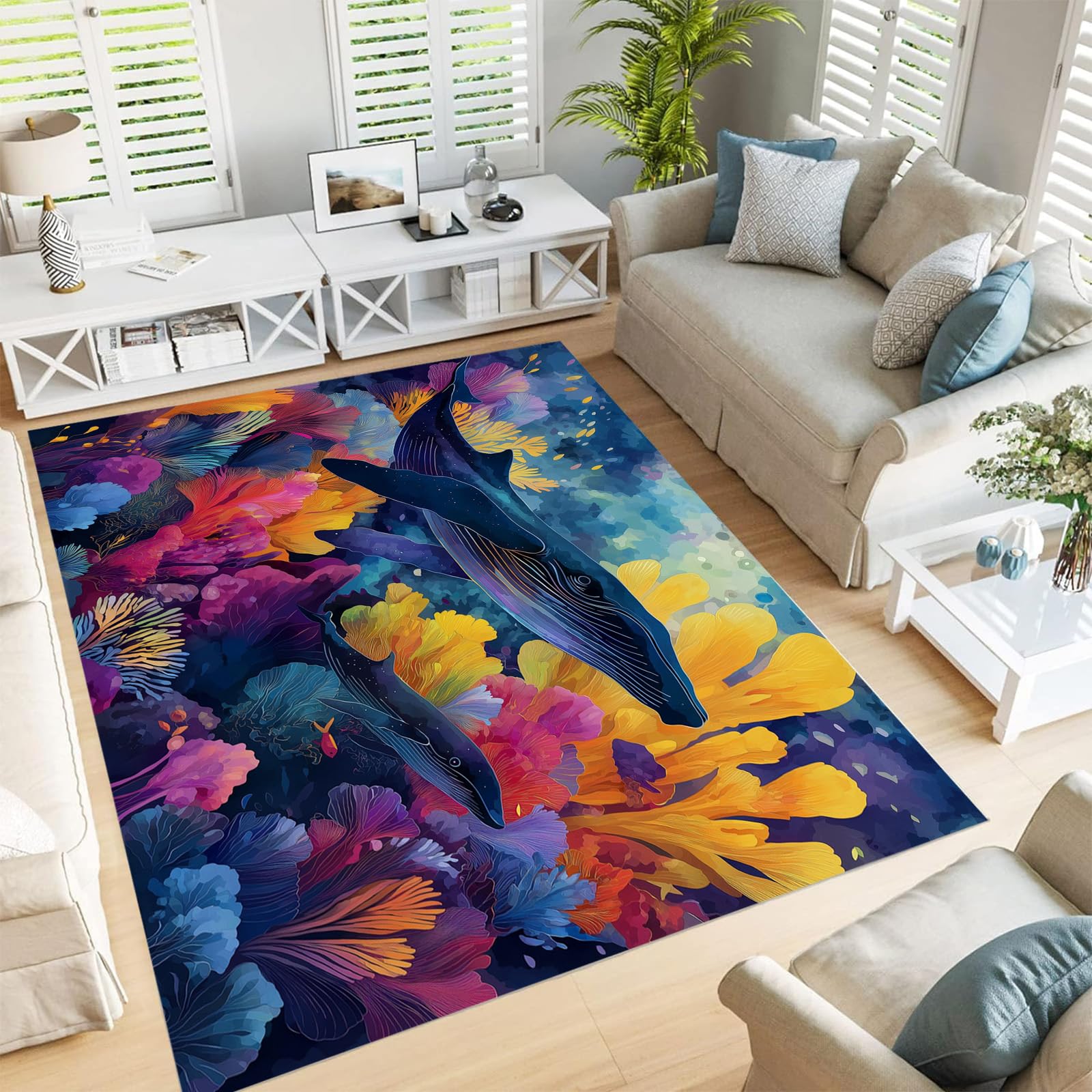 Tapis lavable en machine 240x300 résistant aux taches pour grand salon