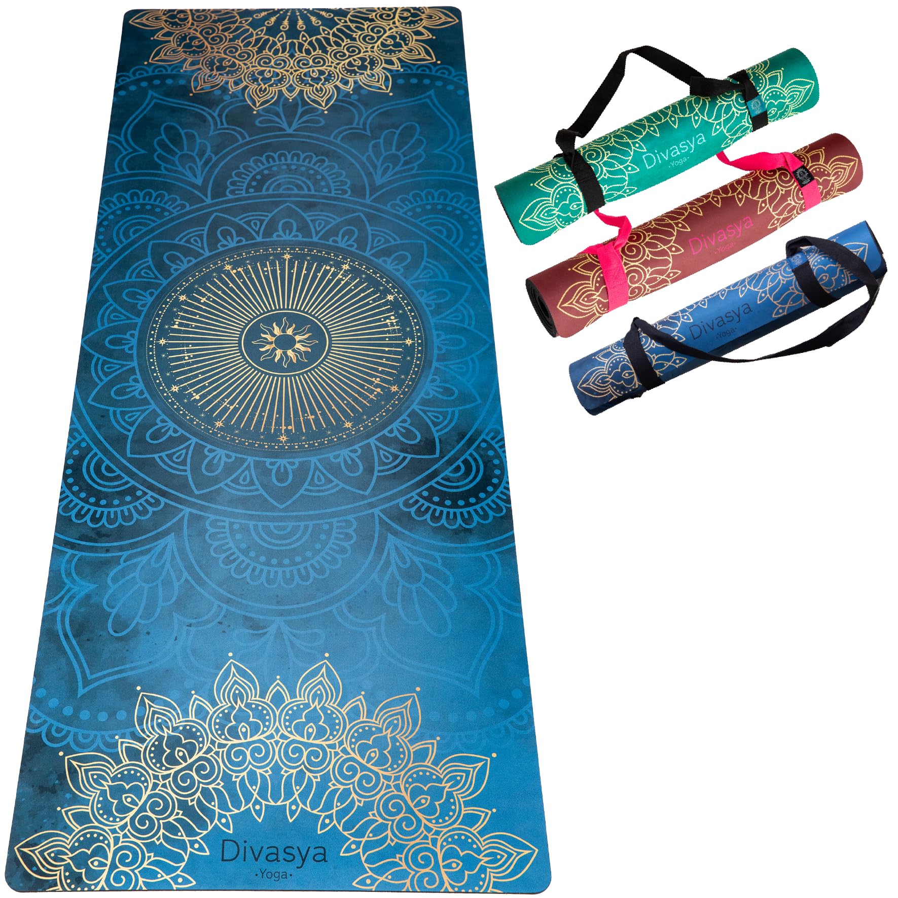 Esterilla de yoga sostenible y antideslizante: caucho natural antideslizante y superficie de microfibra absorbente, extra ancha y gruesa 183 x 68 x 0,5 cm, correa de transporte