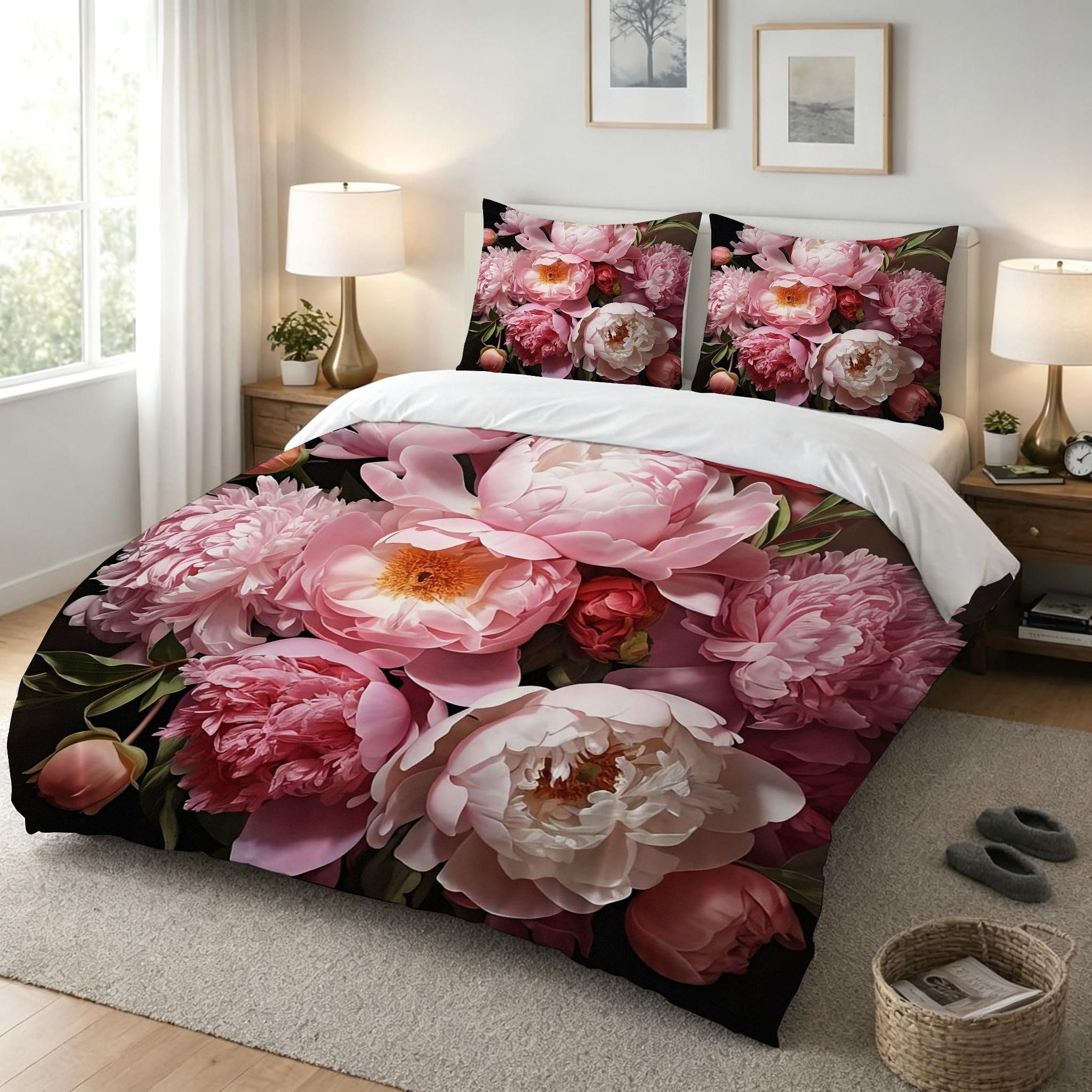 Copripiumino Matrimoniale Peonia Rosa 260x240, ZW630 | Traspiranti Durevoli Microfibra, per Tutta la Famiglia, Matrimoniale, per Tutte le Stagioni, con 2 Federe 50x80 cm