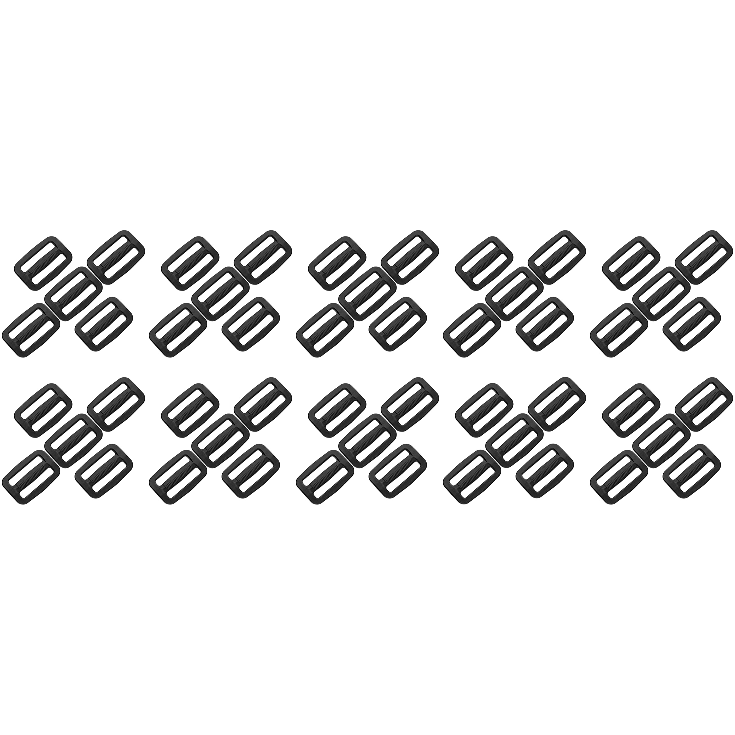 SolaDirect 3 Bar Tri Glide Sliders Buckles Fasteners for 25 mm / 1 in Webbing Strap, Backpack, Bag, Accessories, Black Delrin Plastic (Pack of 50)