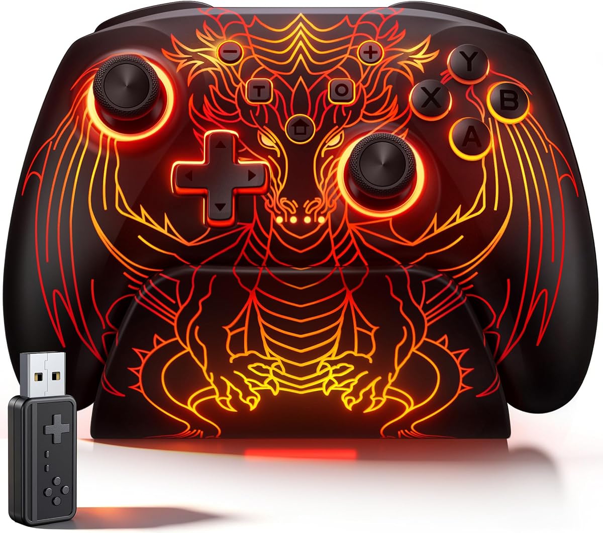 Wireless PC Controller with Hall Effect Joysticks & Triggers,Gaming Controller for PC/Switch 2/Switch/Android/iOS with Charging Dock,1000Hz Polling Rate,1000mAh Battery, RGB Light Modes, Programmable,Turbo, Motion