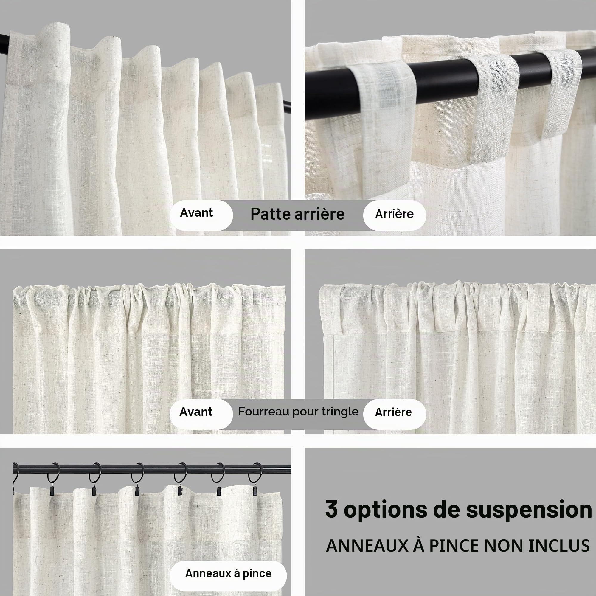 KOUFALL Lot de 2 Rideaux Extra Longs de 274,3 cm pour Salon de Style Rustique, Ensemble de Rideaux Larges en Lin pour Grande fenêtre, 132,1 cm de Large x 274,3 cm de Long, crème