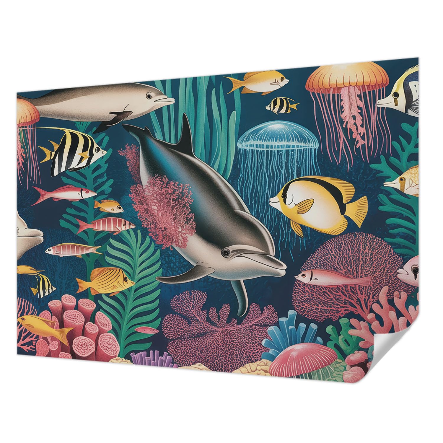 Papier peint autocollant salon et chambre décor panoramique faune sous-marine 312cm