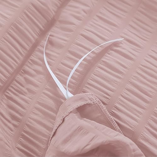 Miniatura 6 de Bowavat Seersucker - Juego de funda de edredón tamaño matrimonial  Queen 100  microfibra lavada de 3 piezas juego de ropa de cama suave y lujoso con