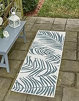 Vista 37 de Unique Loom - Tapete de la colección Outdoor Botanical, diseño de palmera (6.1 pies x 9 pies, rectangular, color azul/azul marino)