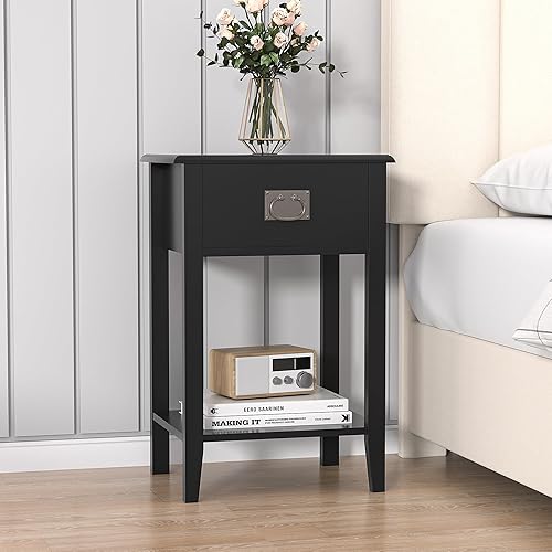 Miniatura 2 de VECELO Juego de 2 mesitas de noche, mesa auxiliar con cajones para dormitorio, sala de estar, sofá, mesita de noche, muebles de acento vintage,