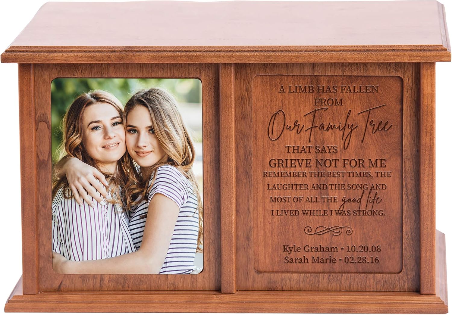 LifeSong Milestones Companion Urn for 2 Adults, Personalized Cherry Wood Double Cremation Urn for Human Ashes, Photo Memorial Box, Made in USA
