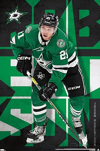 Miniatura 11 de Trends International NHL Dallas Stars - Póster de pared de Jason Robertson 23, 34 pulgadas de largo x 22.4 pulgadas, versión enmarcada en madera