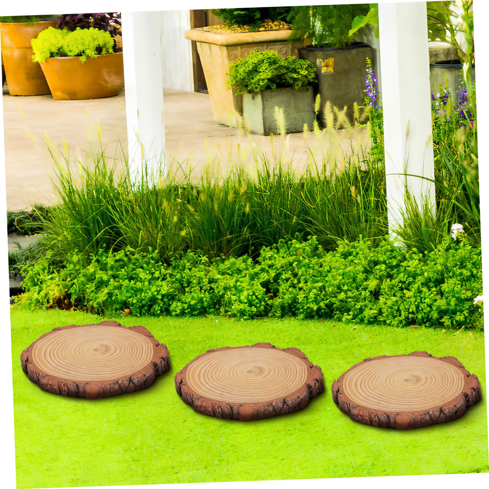 Pierres de Gué de Jardin en Bois, Lot de 3, Style Délicat
