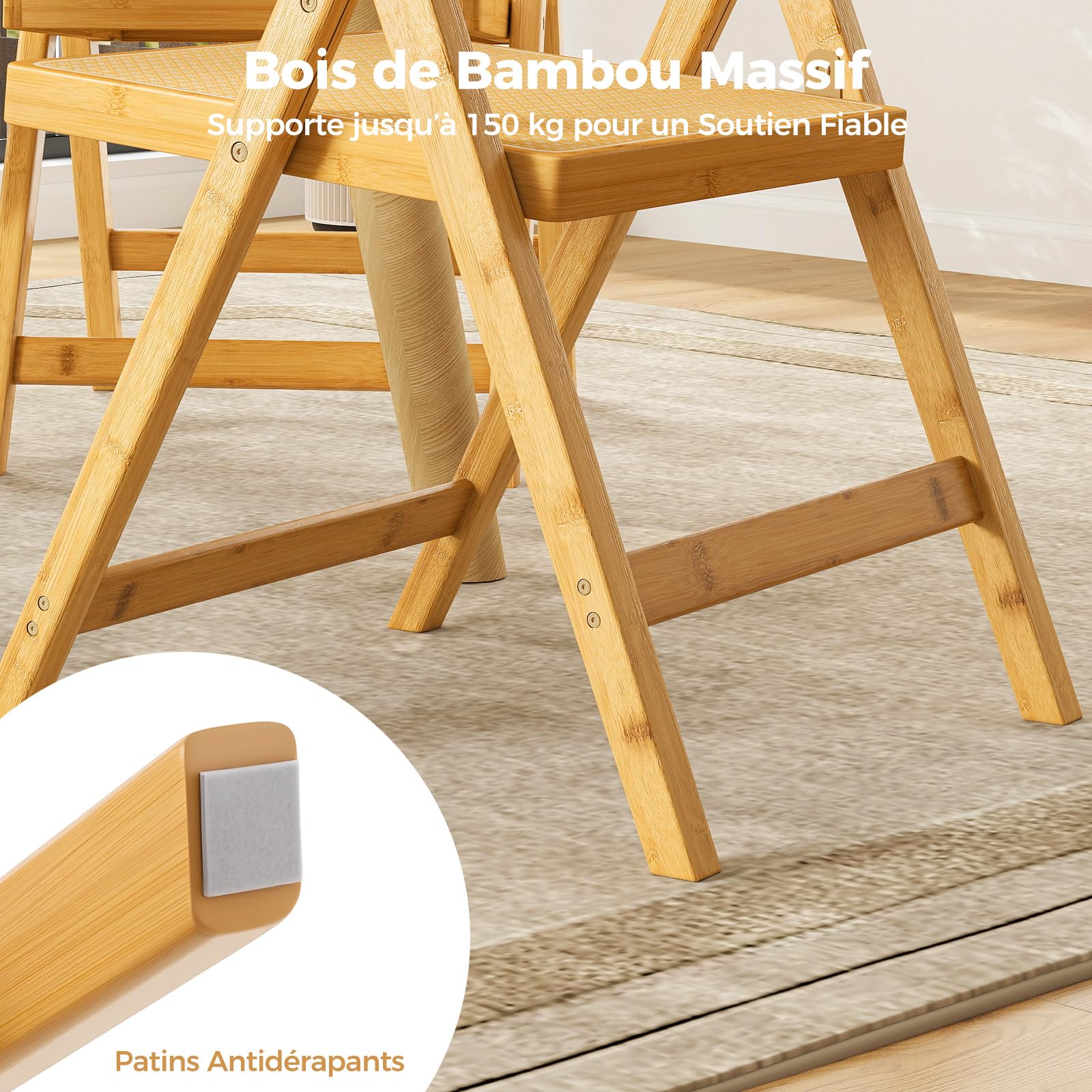 RELAX4LIFE Lot de 2 Chaise Pliante Bois, Chaises Rotin Salle à Manger avec Cadre en Bambou, Dossier Pivotant, Chaise Cannage Pliante, Style Bohème, Aucun Montage, Charge 150 kg, pour Cuisine Salon (1)