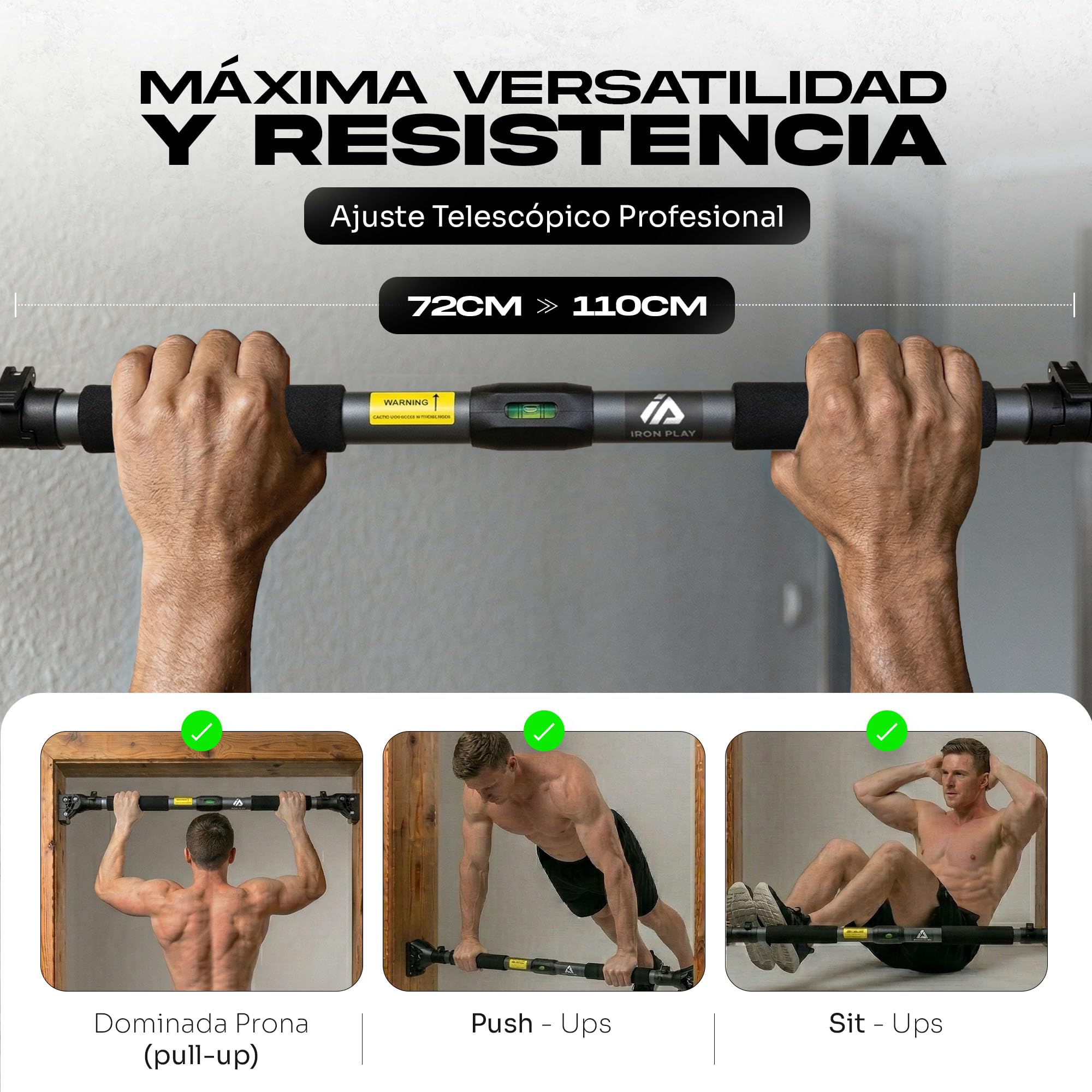 Barra Dominadas - Barra De Dominadas, Barra Dominadas Pared, Barra Dominadas Puerta, Dominadas en casa, Barra sin tornillos, Barra Ajustable, Pull Up Bar