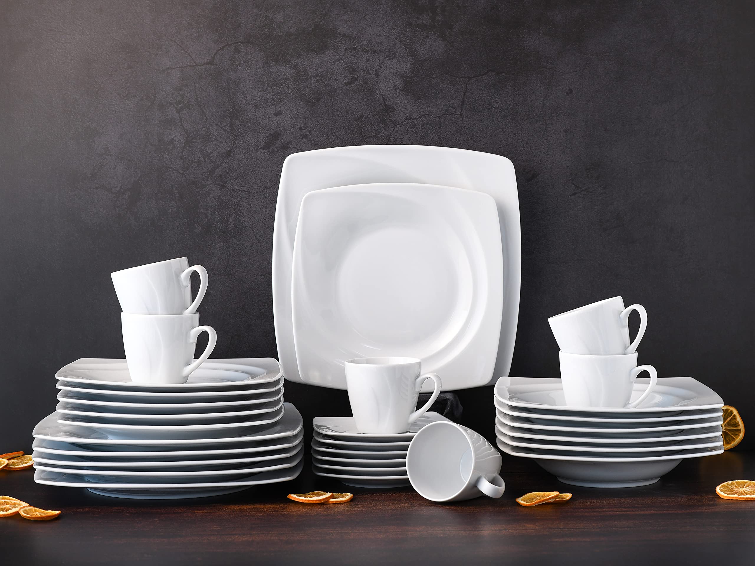 CreaTable, Serie Celebration, Geschirrset aus Porzellan, spülmaschinen- und mikrowellengeeignet, Made in Europe (Weiss, Kombiservice 30 teilig)