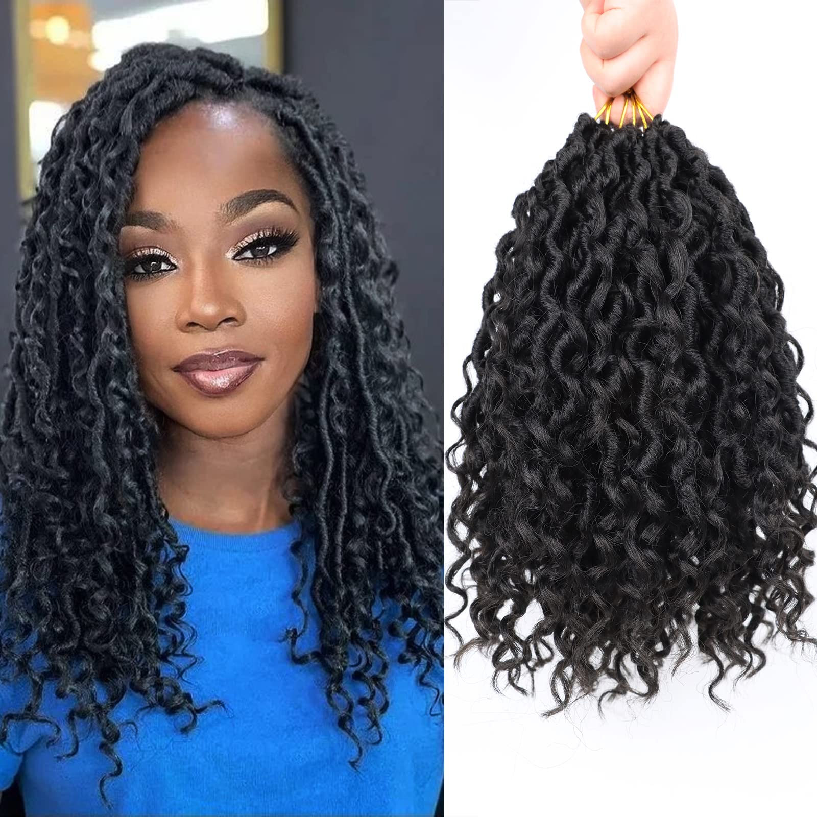 Goddess Locs Crochet Hair 10 Inch Short Curly Faux Locs Crochet Hair for Black Women Pre Looped Cortchet Braids with Curly Ends (10 Inch,1B)