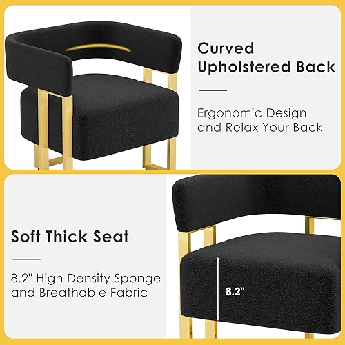 Miniatura 5 de STHOUYN Modern Black and Gold Accent Chair Set of 2, Boucle Bucket Chairs Set of 2, Arm Chairs for Living Room Bedroom (2, Black)