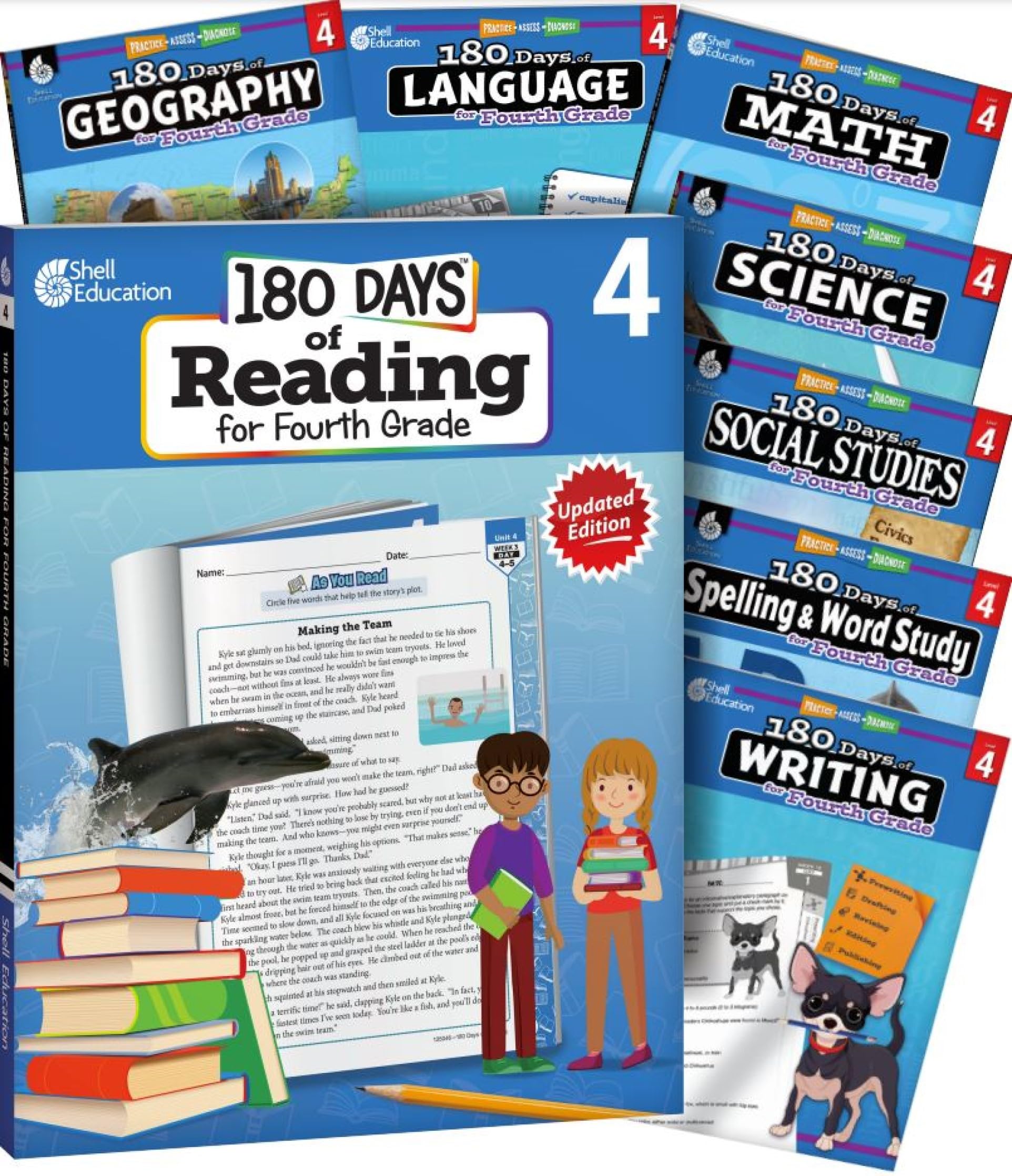 180 Days(tm): 8-Book Set for 4th Grade Practice Workbook for Classroom and Home, Cool and Fun Practice Created by Teachers (180 Days of Practice)