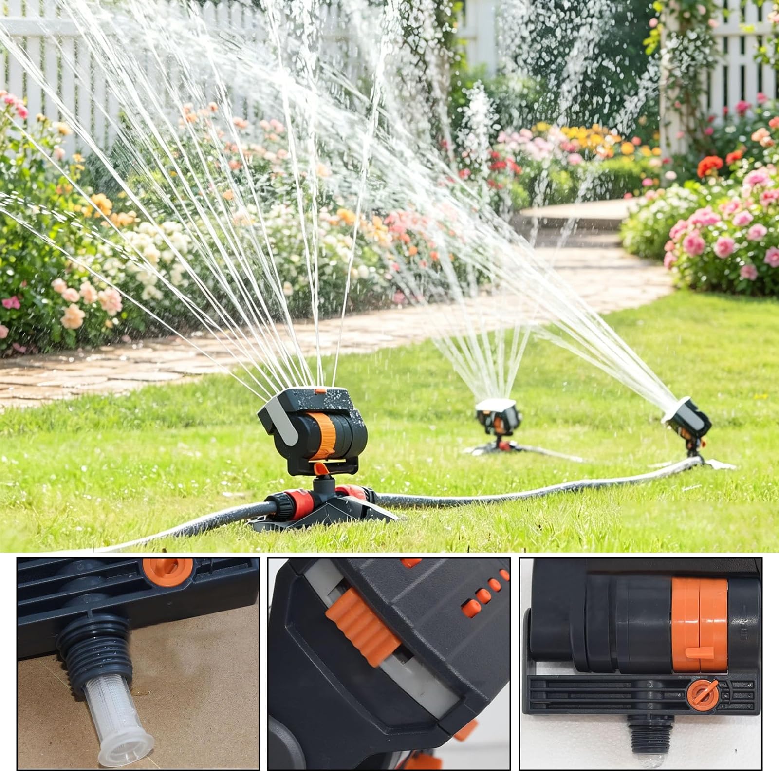 Viereckregner Rasensprenger, Rasensprenger Große Flächen, Garten Sprenger, Automatischer Oszillierender, 16 Düsen, 4 Modi Einstellbarer Schwingen-Sprinkler Zum Bewässern von Gärten und Rasen (2 Stück)