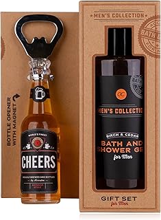 Accentra Geschenkset MEN'S COLLECTION in Kraftpapier, inkl. 150ml Badegel und Duschgel, Flaschenöffner in Bierflaschenform, Duft: Birke & Zeder - braun