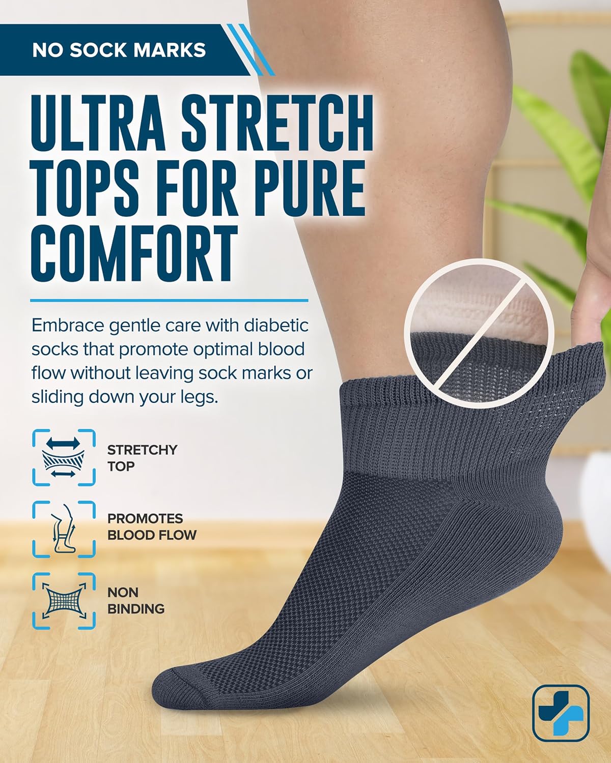Doctor's Select Diabetic Socks for Men - 4 Pairs Diabetic Ankle Socks for Men | Non Binding Neuropathy Socks - Image 2