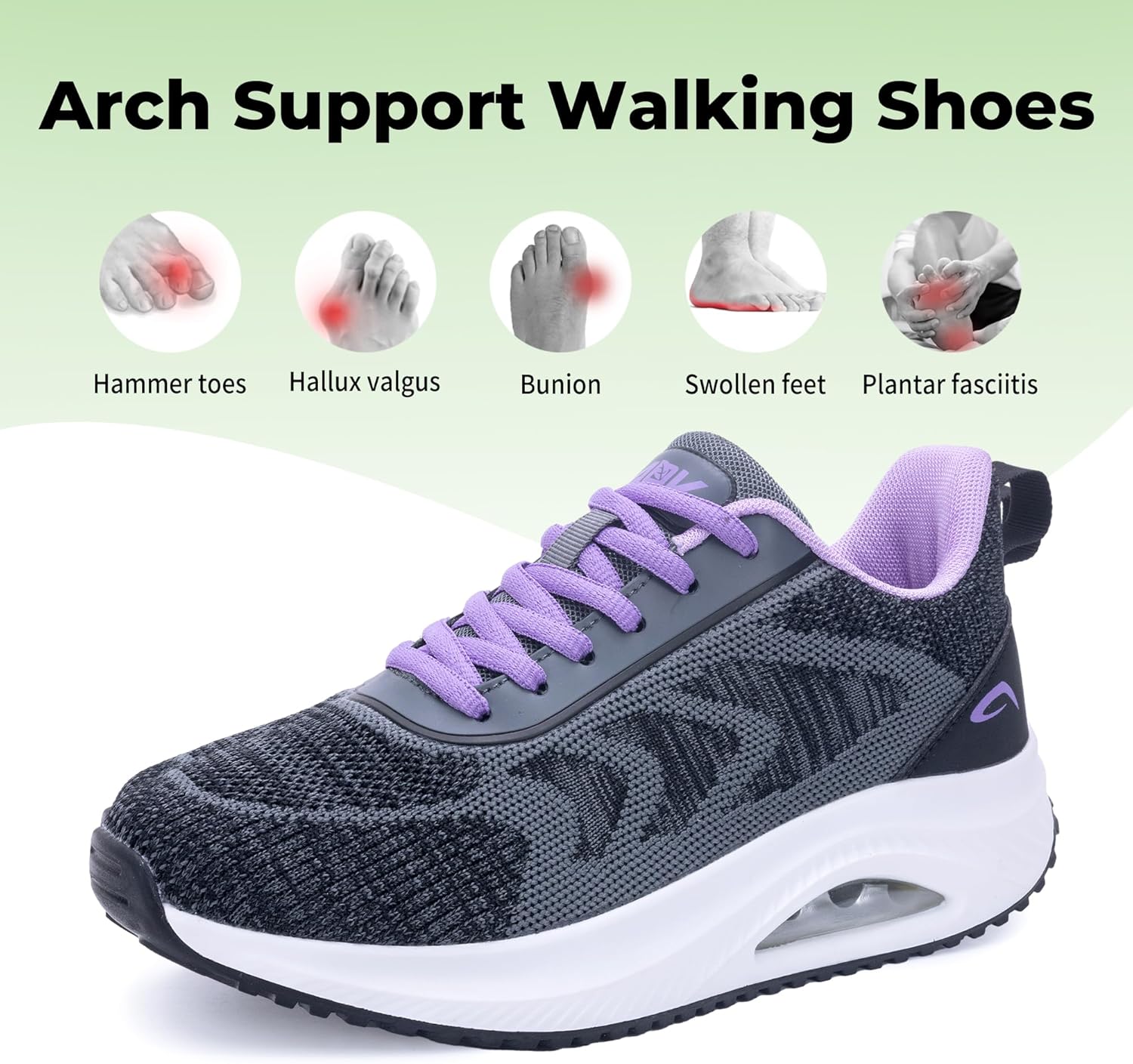 IIV Women's Walking Shoes | Arch Support Orthotic Tennis Shoes | Plantar Fasciitis Sneakers for Pain Relief