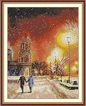 ITSTITCH Stamped Cross Stitch Kits - Full Set of Embroidery for Beginners or Adults,14 CT 2 Strands DIY Christmas Eve Patterns Counted Arts Craft 13X16 inch
