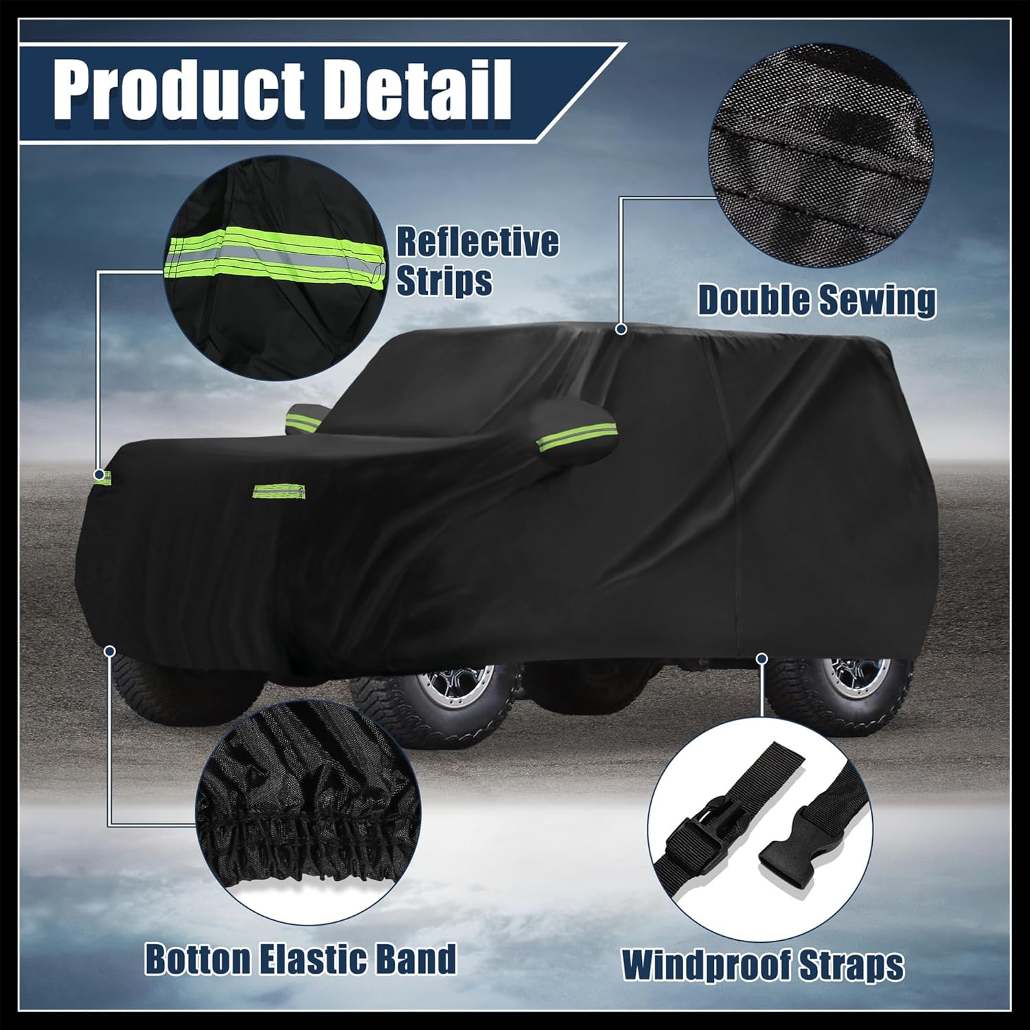 Waterproof Car Cover for Ford Bronco 4 Door 2021-2023 Outdoor Full Car Cover All Weather Protection Rain Sun Protection with Zipper Black Durable Material