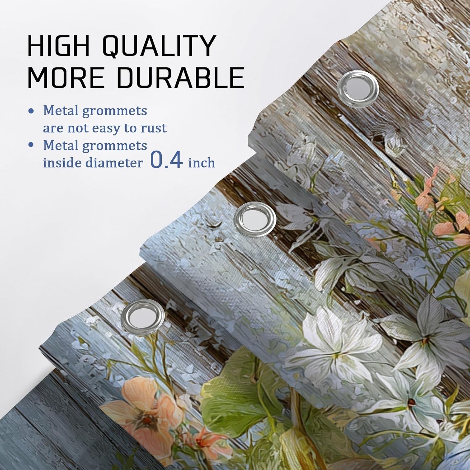 4Pcs Pumpkin Shower Curtain Set, Blue White Orange Floral Bath Mat Rugs Accessories for Autumn Decor, Rustic Modern Waterproof Fabric Shower Curtain Set with Hooks 72x72 Inch