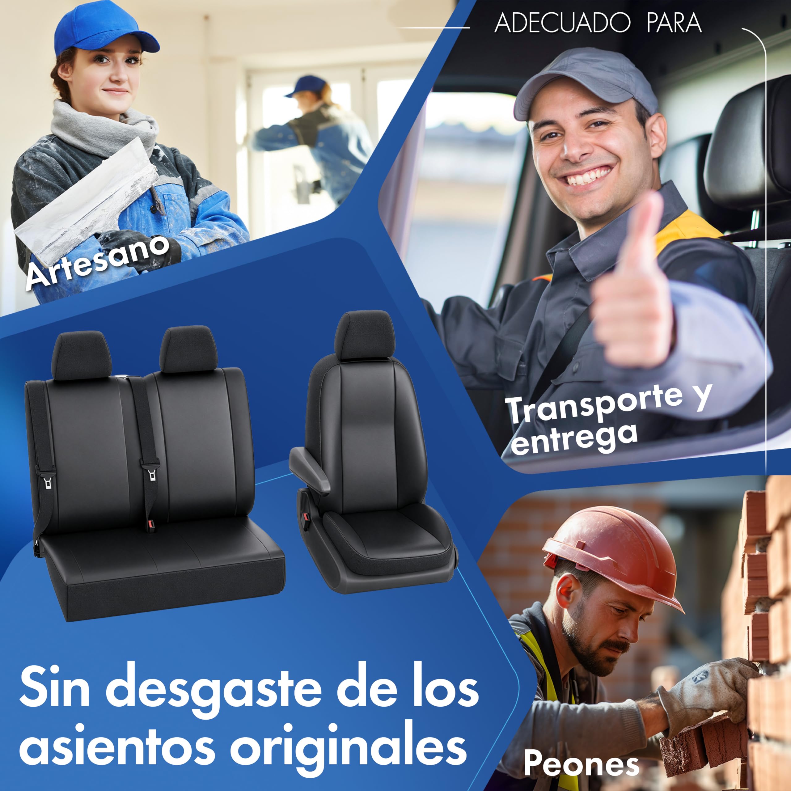WALSER 11518 Funda de asiento de coche ajuste de transportador, funda de asiento de imitación de cuero antracita compatible con VW T6, banco de 3 plazas