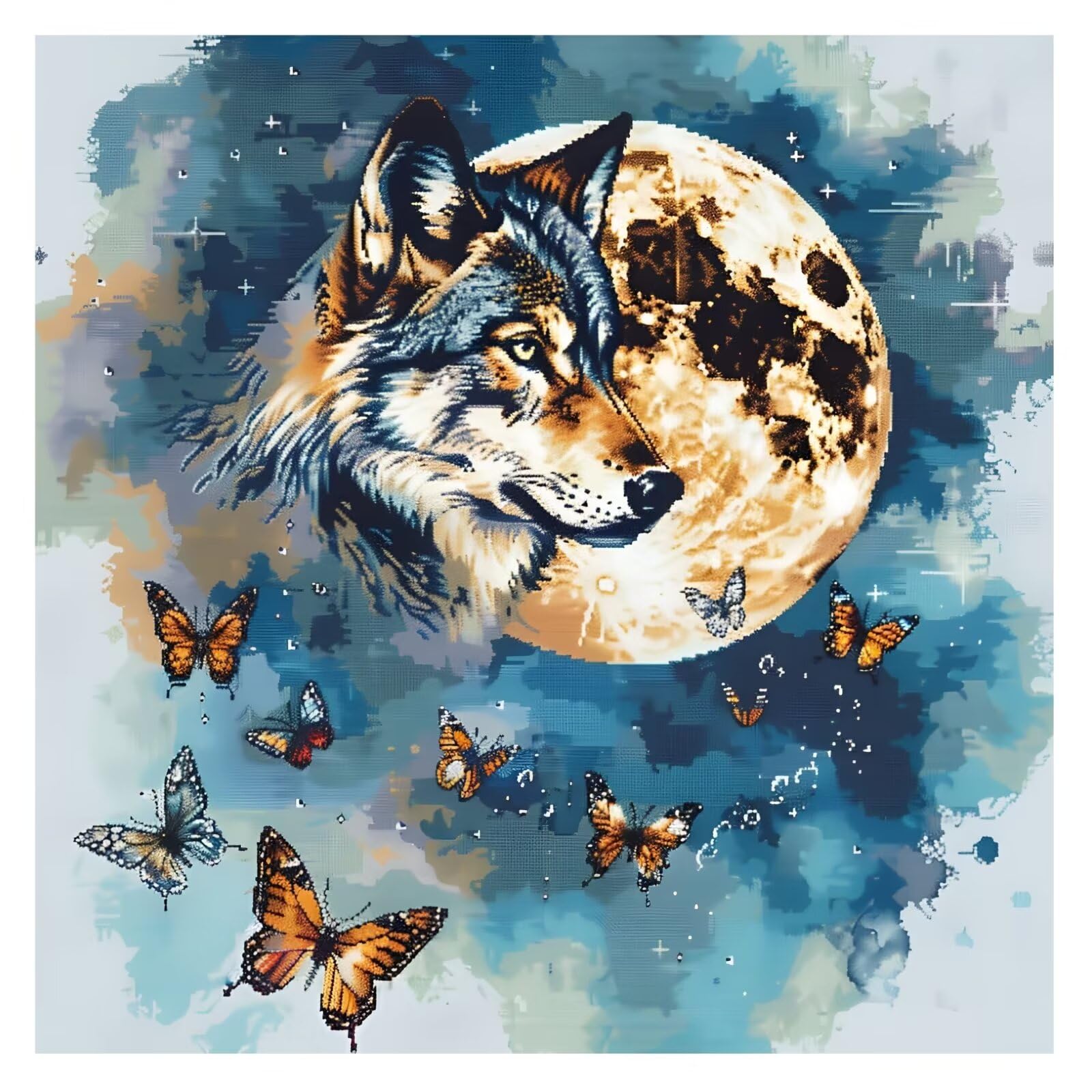 Kit Point De Croix Adulte 30x30 Cm - Canevas 11CT Pré-imprimé (plantes Et Ciel) - Complet Avec Fils Et Aiguilles