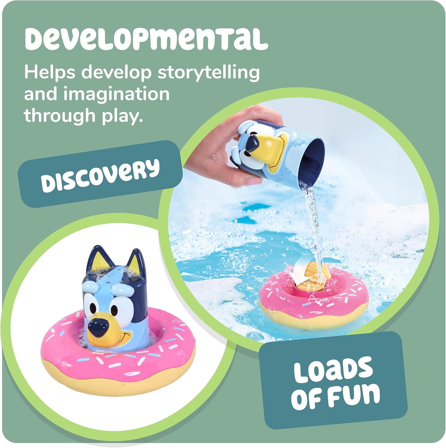 Tomy Toomies Bluey Bath Toys with Pourer and Water Wheel - Sensory Water Toys - Officially Licensed - 18+ Months