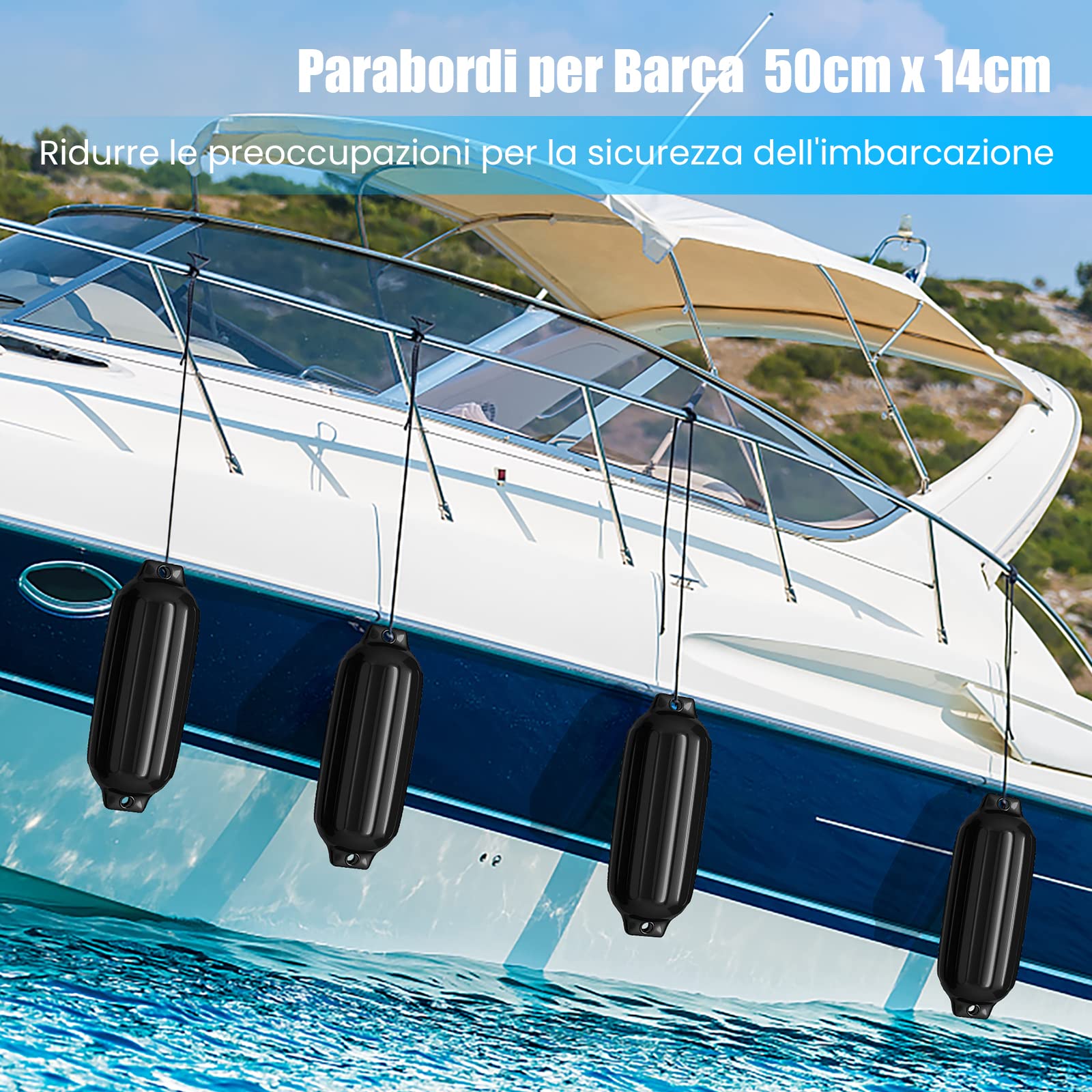 COSTWAY 4 x Parabordi per Barca, Parabordi per Imbarcazioni, Gommonni, Boat Fender