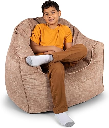 Miniatura 191 de Big Joe Roma - Puf para niños, sherpa de avena y rosa del desierto, gamuza vegana, 2 pies, ligero, recargable, asiento para niños Avena/Rosa del