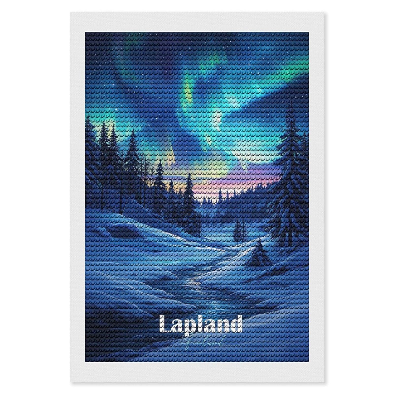 Junmoney Lapland Finland Aurora Borealis Diamond Painting Kit 8"x12", Easy Handmade Project, Cosy Home Accent, for Craft Lovers, Holiday Gift Idea