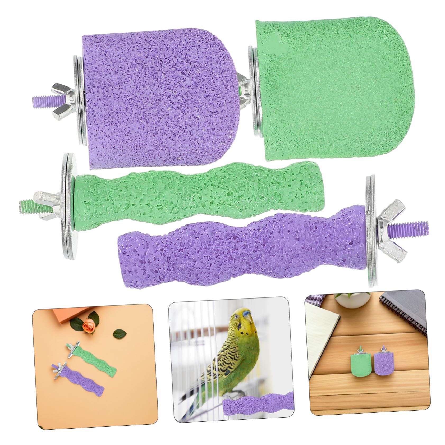 4 pièces Perchoirs pour Oiseaux Petits Cages Bâtons de Meulage des Griffes pour Perruches et Calopsittes Support Stable et Matériaux sans Danger pour Soins Naturels des Griffes