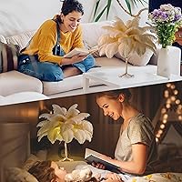 Vista 6 de MAYOLA Lámpara de mesa moderna de plumas de avestruz con cable enchufable, lámpara de pie de noche de 3 luces para sala de estar, dormitorio