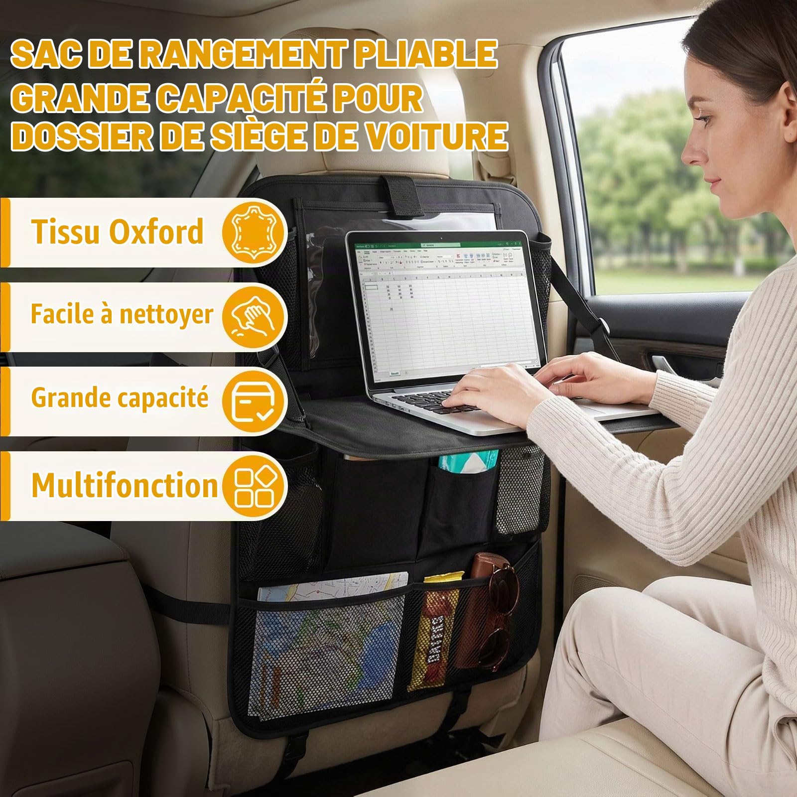 Organisateur Voiture Enfant, Lot de 2 Organisateurs de Siège de Voiture | Protection Siege Voiture Enfant Étanche Avec Table Pliante, Rangement pour Tablette/Téléphone et 9 Poches, 42 x 61 cm
