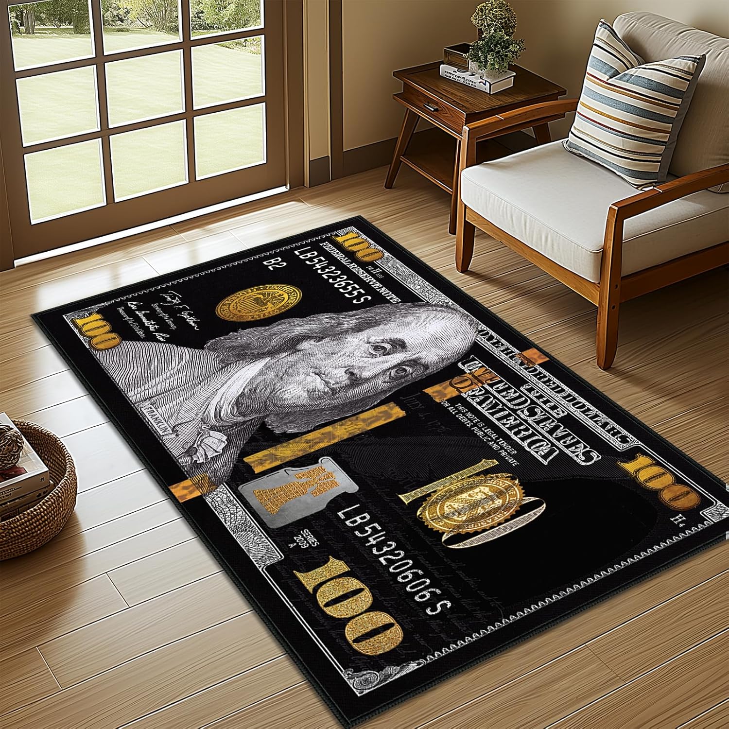 Money Rugs for Bedroom,100 Dollar Bill Area Rug 3x5,Hundred Dollar Bills Accent Throw Rugs Washable Non Slip Area Carpet Money Decor Small Floor Carpets Mat for Entryway,Living Room,Laundry,Black