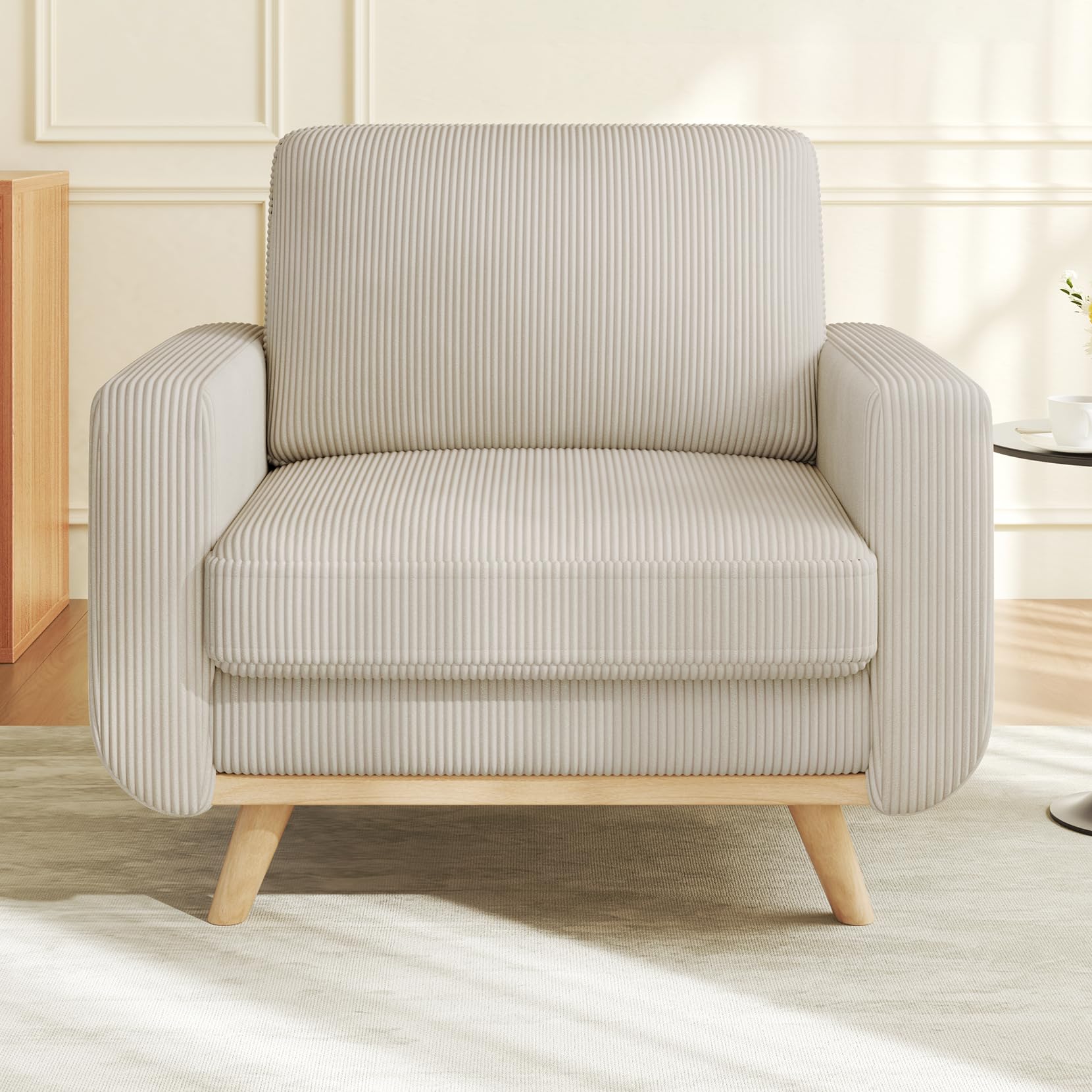 Vesgantti Large Accent Chair Light Grey, Comfy Corduroy Single Sofa Seat with Spring Cushion, Upholstered Armchair with Deep Seat, Reading Chair for Adults, Modern Sofa for Living Room, Bedroom — image 1
