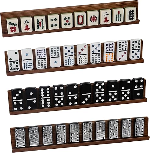 Miniatura 2 de Bucher&Rossini Juego de 4 estantes de dominó, soportes de madera para azulejos de dominó para ChickenFoot Mexican Train Ideal Family Game Opción