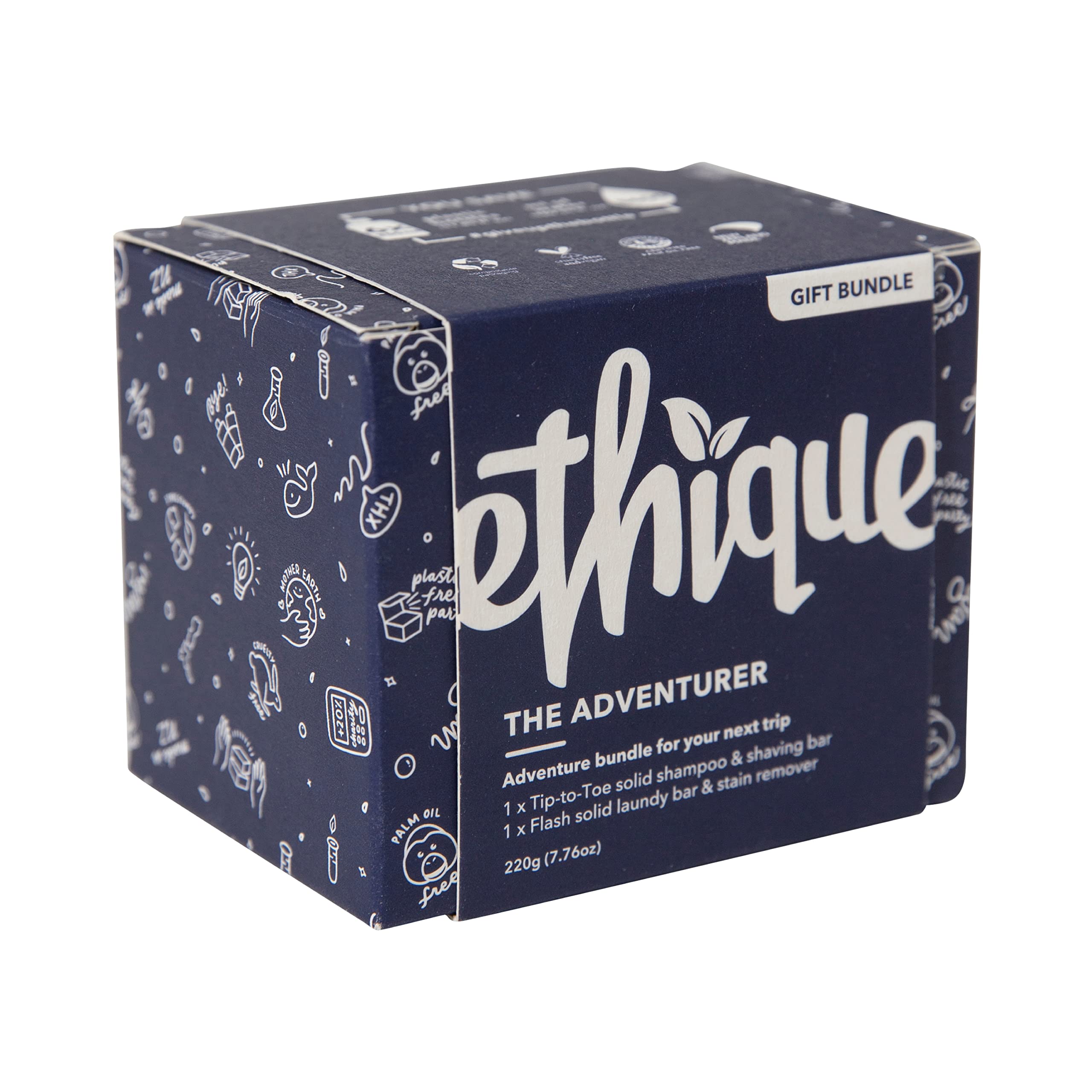 EthiqueThe Adventurer Gift Pack for Travelers - Shampoo, Laundry, Shaving & Stain Remover Bundle - Plastic-Free, Vegan, Cruelty-Free, Eco-Friendly, 7.4 oz (Pack of 1)