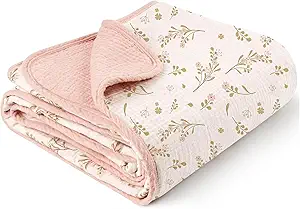 Konssy Muslin Baby Blankets for Girls Boys, 100% Cotton Crib Blanket for Infant Toddler, Super Soft and Lightweight Nursery Swaddling Wrap 40"x36" (Floral)
