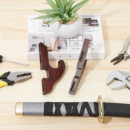 Miniatura 6 de Chunful Soporte para espada de montaje en pared, 2 piezas, soporte para espada, soporte de 1 nivel, soportes de madera ajustables para samuráis