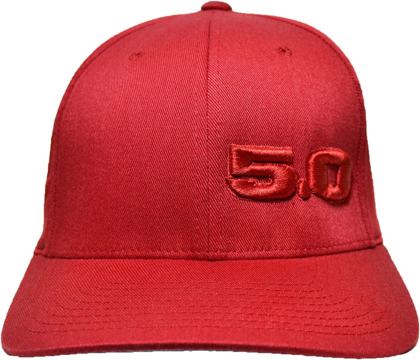 Ford licensed 5.0 MUSTANG FLEXFIT HAT (L/XL, RED WITH RED 5.0)